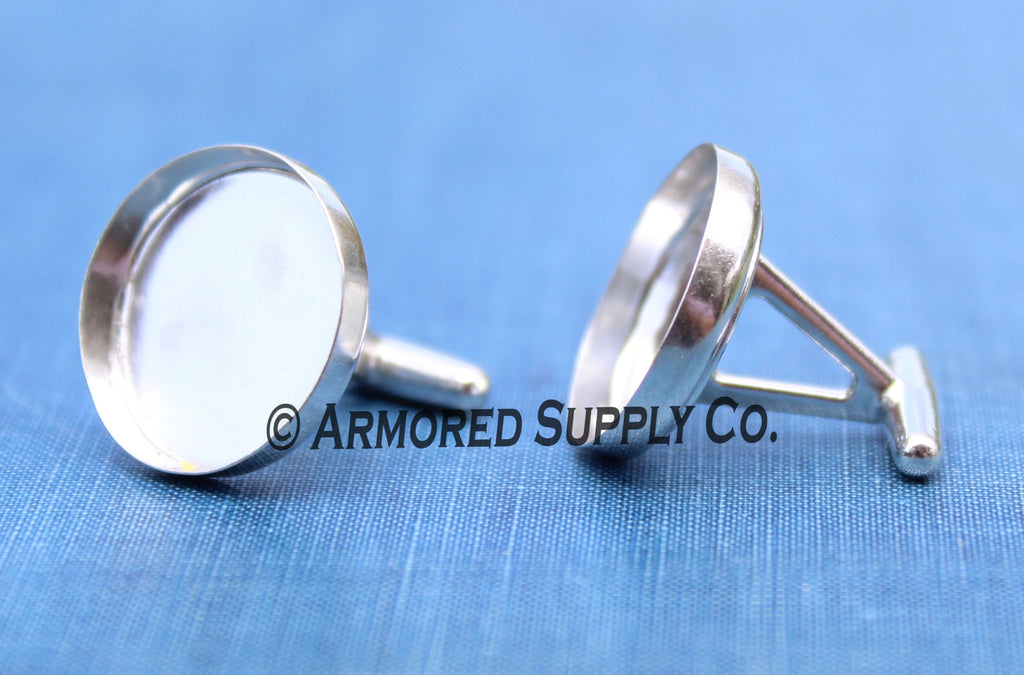 Sterling Silver 16mm Round Bezel Cuff Links