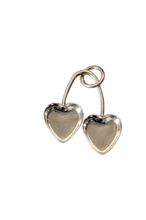 Sterling Silver Cherry Stem Double Heart Bezel Pendant Blank Mounting Silver