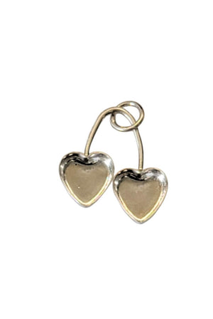 Sterling Silver Cherry Stem Double Heart Bezel Pendant Blank Mounting Silver