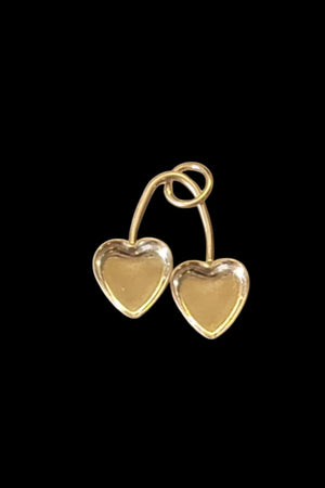 Sterling Silver Cherry Stem Double Heart Bezel Pendant Blank Mounting Silver