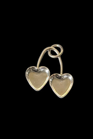 Sterling Silver Cherry Stem Double Heart Bezel Pendant Blank Mounting Silver