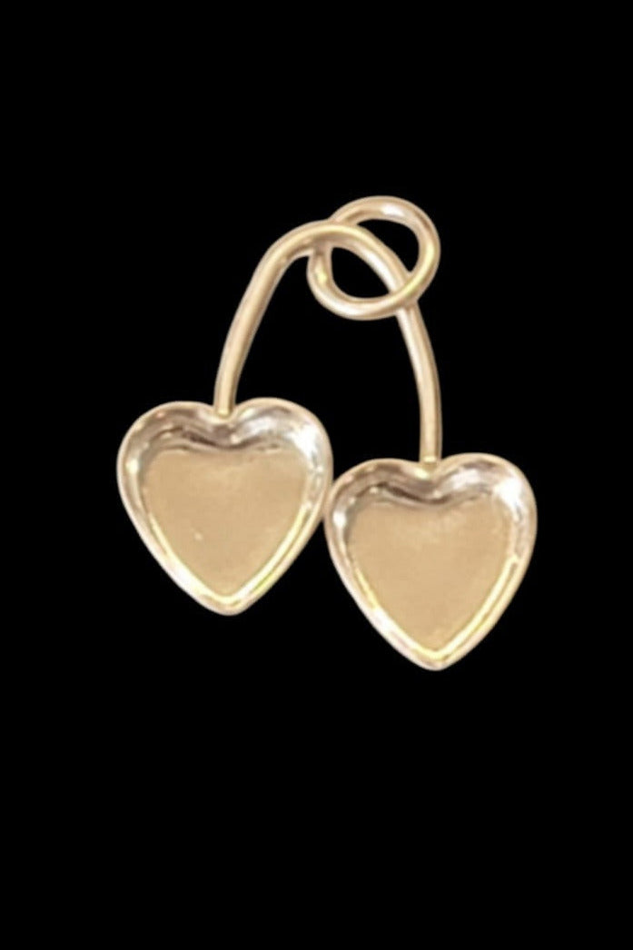 Sterling Silver Cherry Stem Double Heart Bezel Pendant Blank Mounting Silver