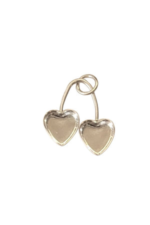 Sterling Silver Cherry Stem Double Heart Bezel Pendant Blank Mounting Silver