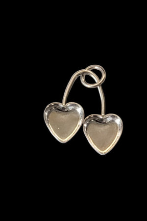 Sterling Silver Cherry Stem Double Heart Bezel Pendant Blank Mounting Silver