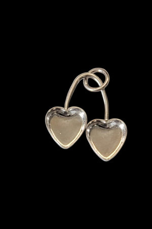 Sterling Silver Cherry Stem Double Heart Bezel Pendant Blank Mounting Silver