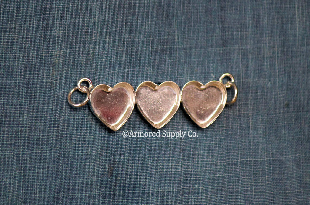 Double Loop Triple Heart Bezel Pendant Blank Mounting Silver