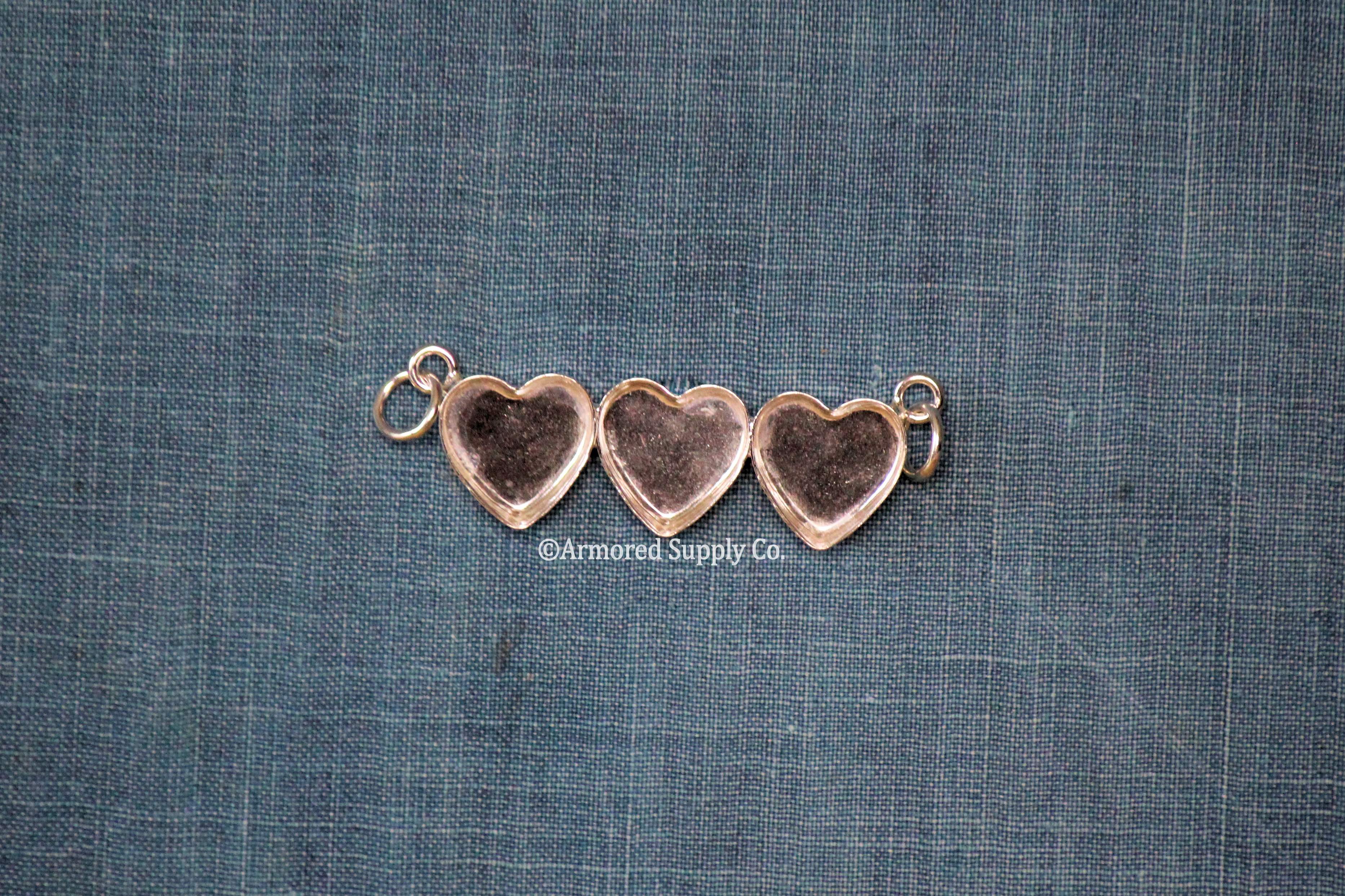 Double Loop Triple Heart Bezel Pendant Blank Mounting Silver