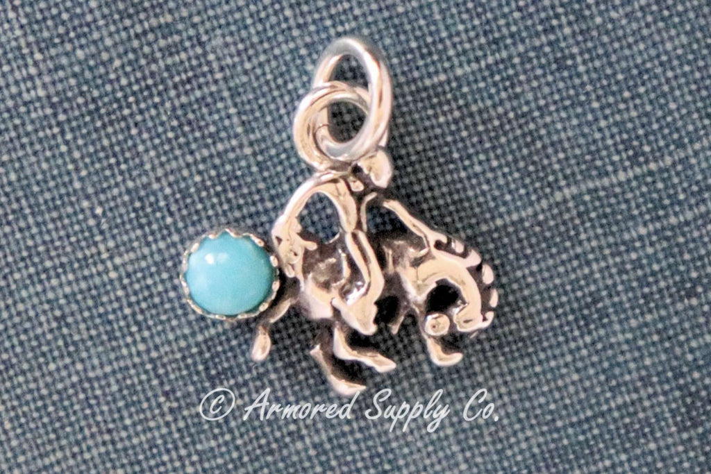 Sterling Silver Bucking Bronco Cowboy Bezel cup Charm