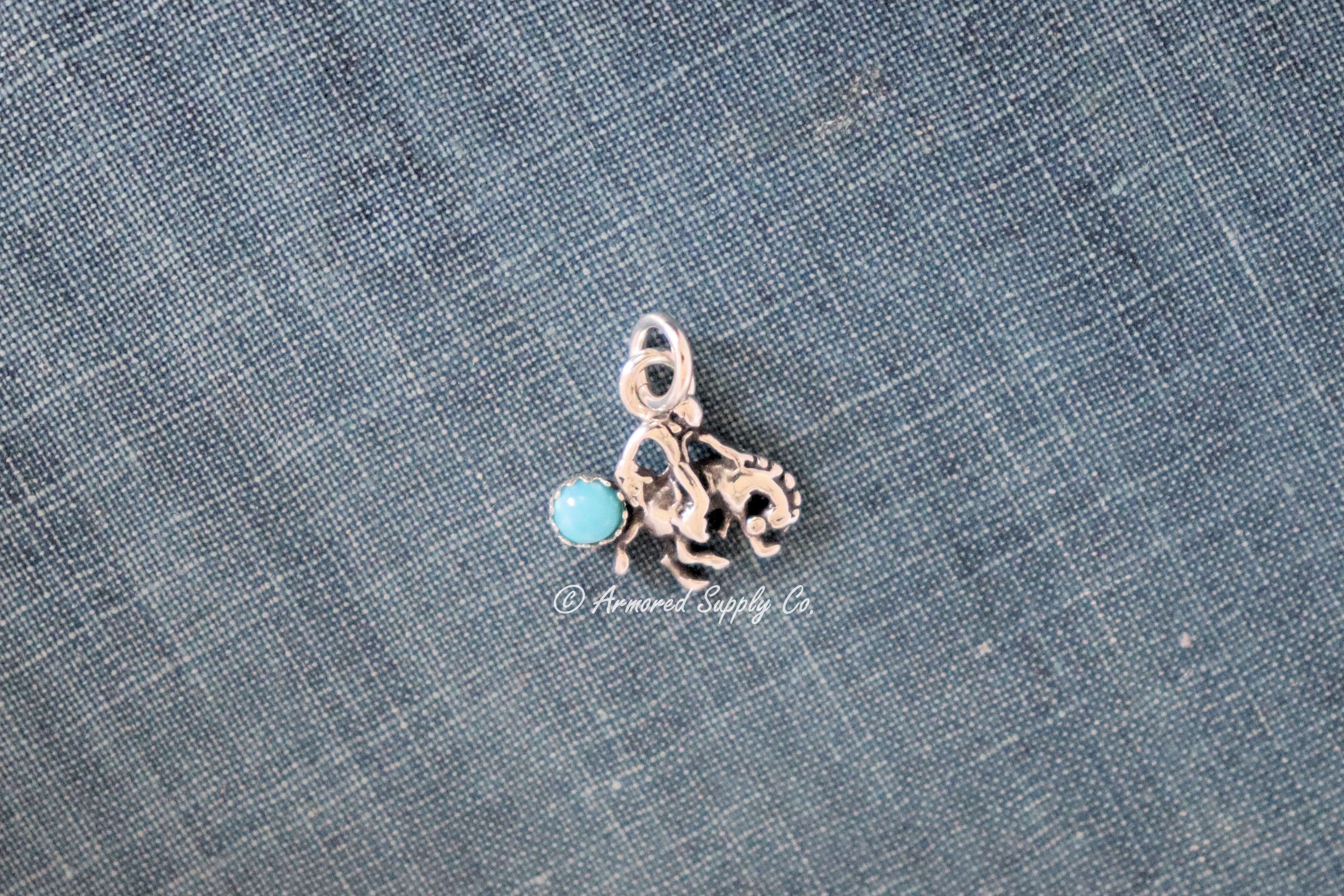 Sterling Silver Bucking Bronco Cowboy Bezel cup Charm