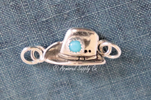 Sterling Silver Cowboy Cowgirl Hat Bezel cup Charm Connector #2