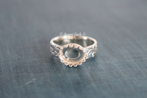 Engraved Band Crown Oval Bezel Cup Ring blank