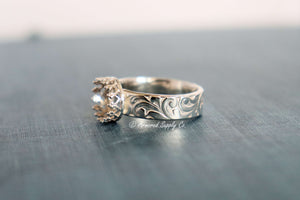 Engraved Band Crown Oval Bezel Cup Ring blank