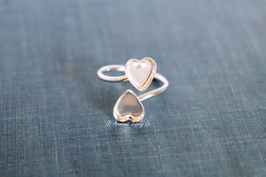 Silver Double Heart Bezel Bypass Adjustable Bezel Cup Ring blank