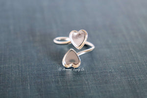 Silver Double Heart Bezel Bypass Adjustable Bezel Cup Ring blank