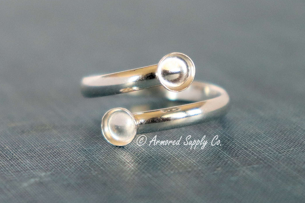 Silver Wide Band Double Bezel Bypass Adjustable Bezel Cup Ring blank