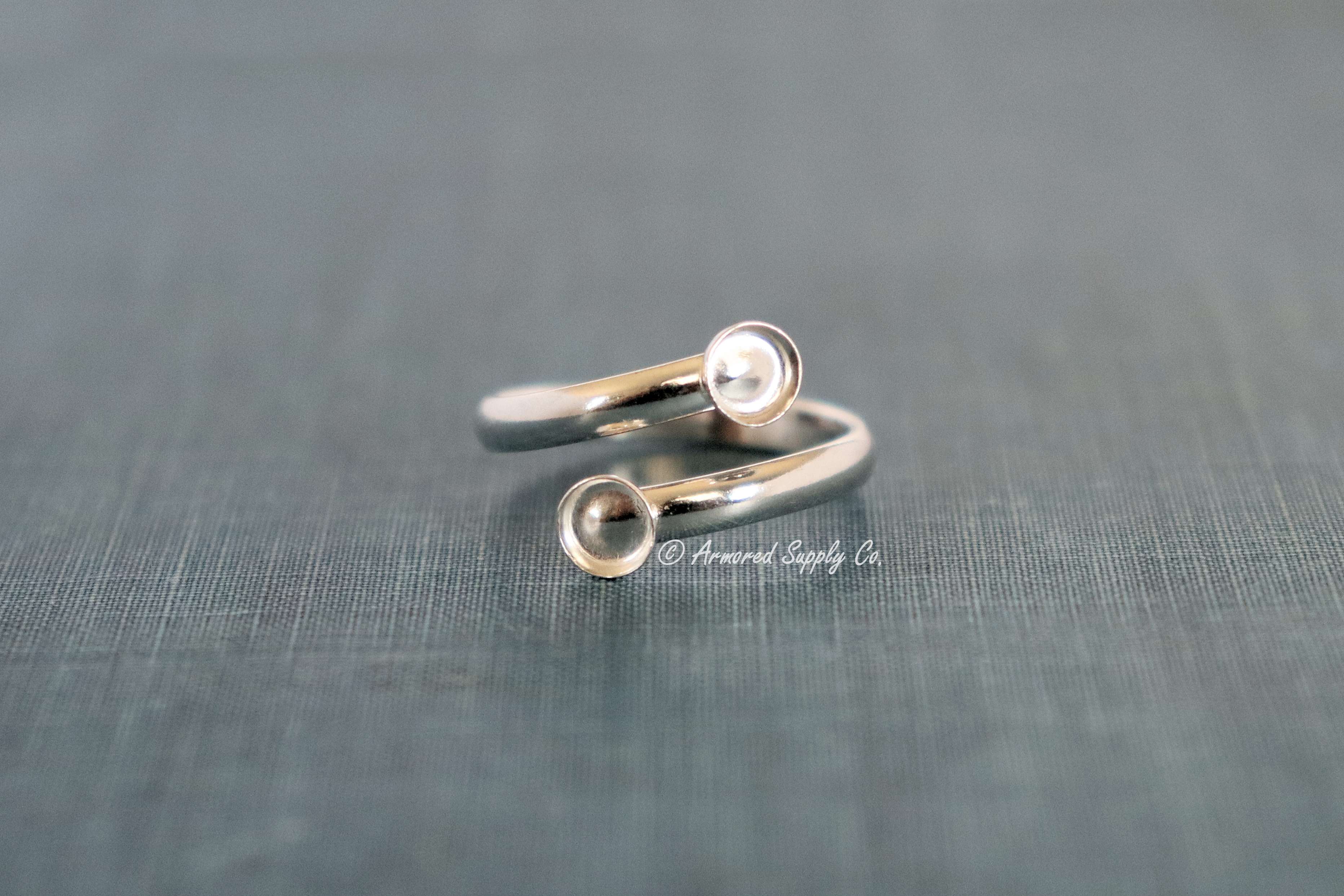 Silver Wide Band Double Bezel Bypass Adjustable Bezel Cup Ring blank