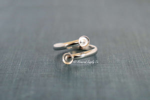 Silver Wide Band Double Bezel Bypass Adjustable Bezel Cup Ring blank