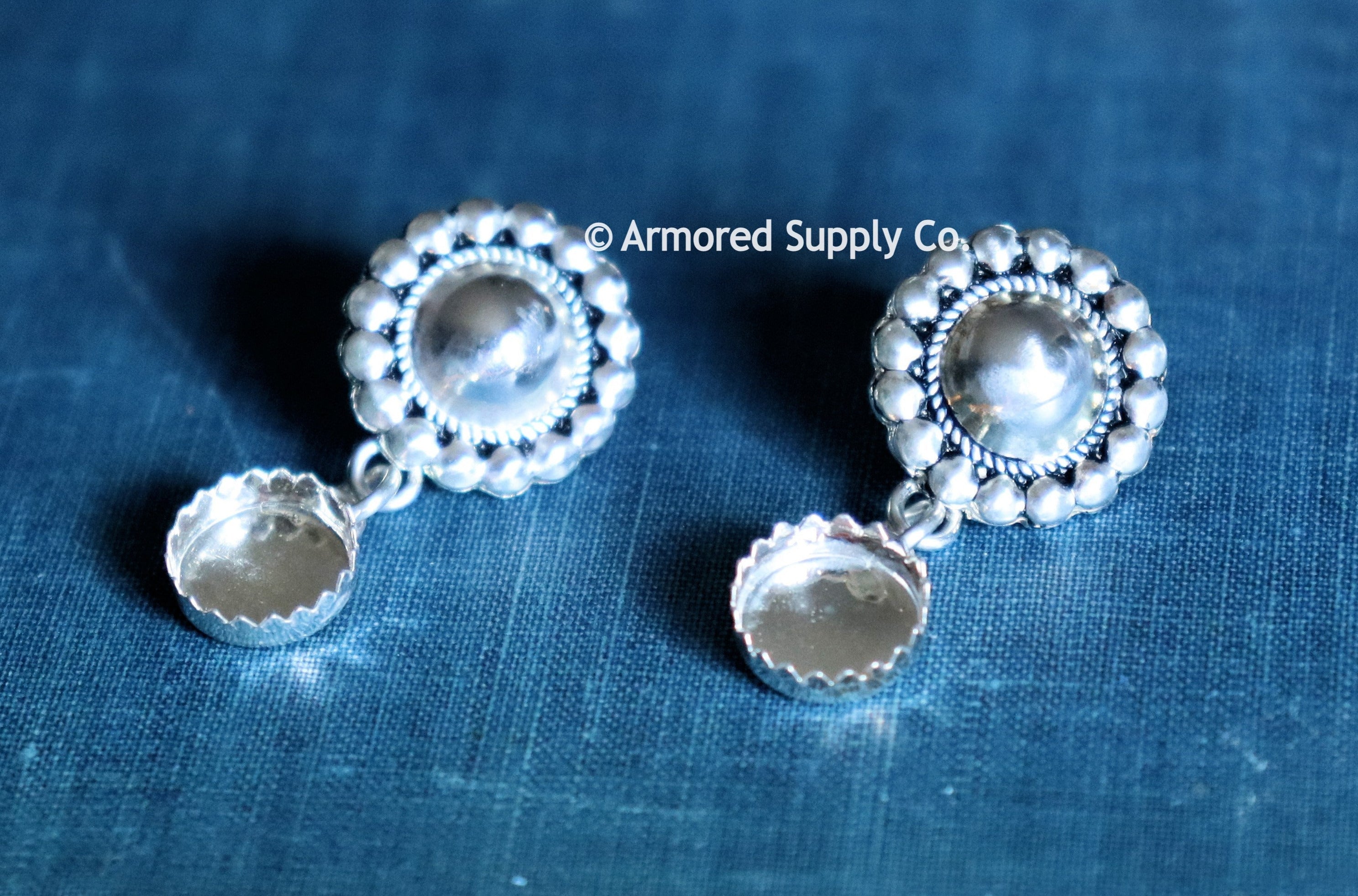 Sterling Silver Concho Serrated Bezel Earring Blanks