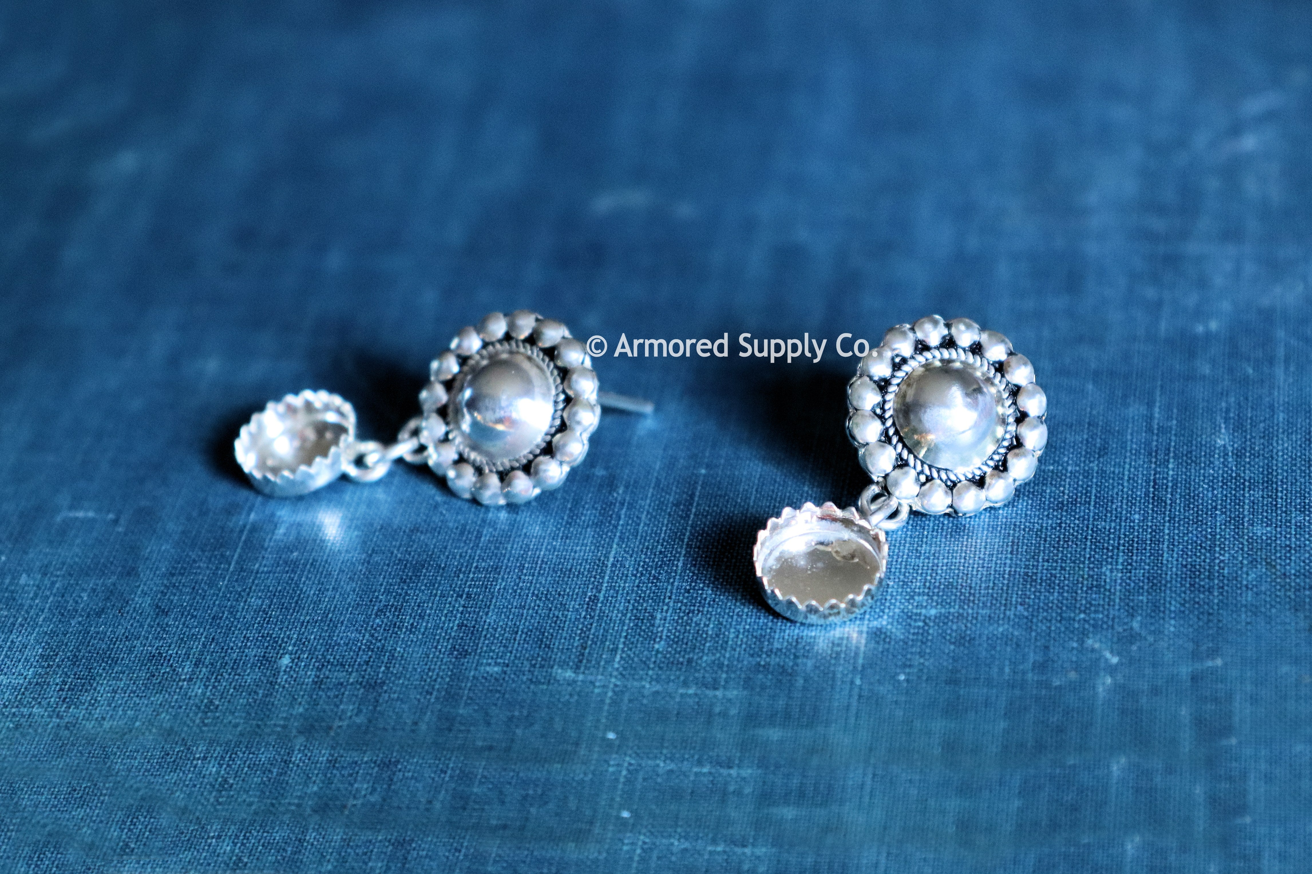 Sterling Silver Concho Serrated Bezel Earring Blanks Armored Supply Co