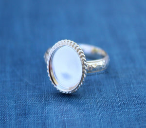 Floral #1 Roped OVAL Bezel Cup Ring blank Silver