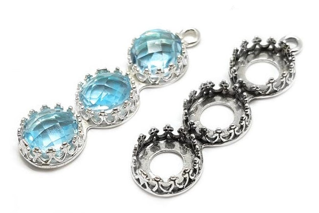 10mm Triple Crown Bezel Pendant Blank Silver