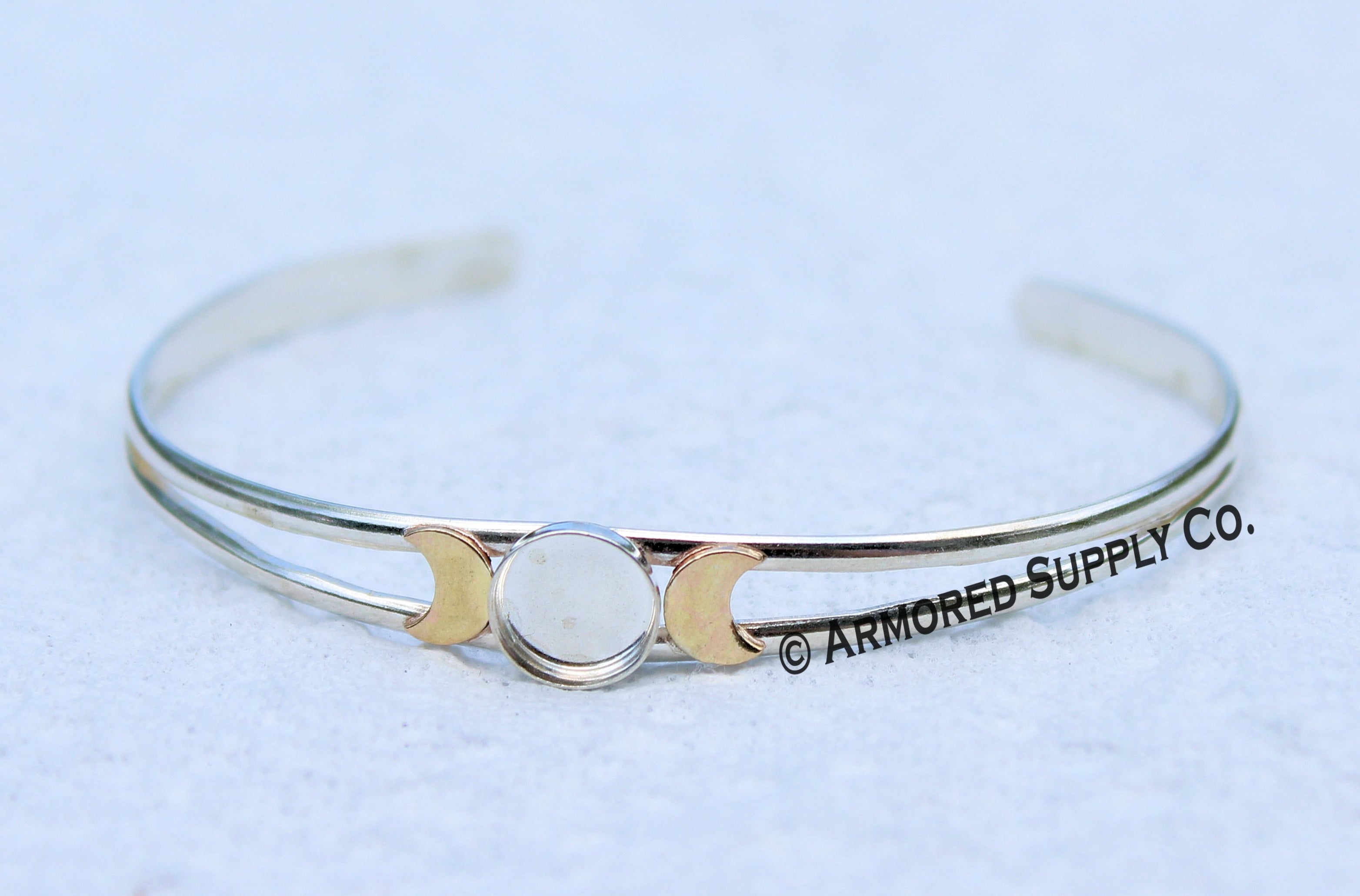 Sterling Silver & Gold Moon Phase Split Shank Bezel Cuff setting
