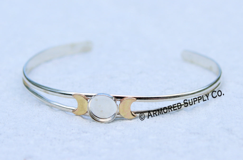 Sterling Silver & Gold Moon Phase Split Shank Bezel Cuff setting