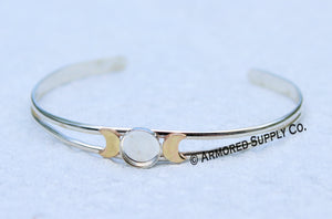 Sterling Silver & Gold Moon Phase Split Shank Bezel Cuff setting