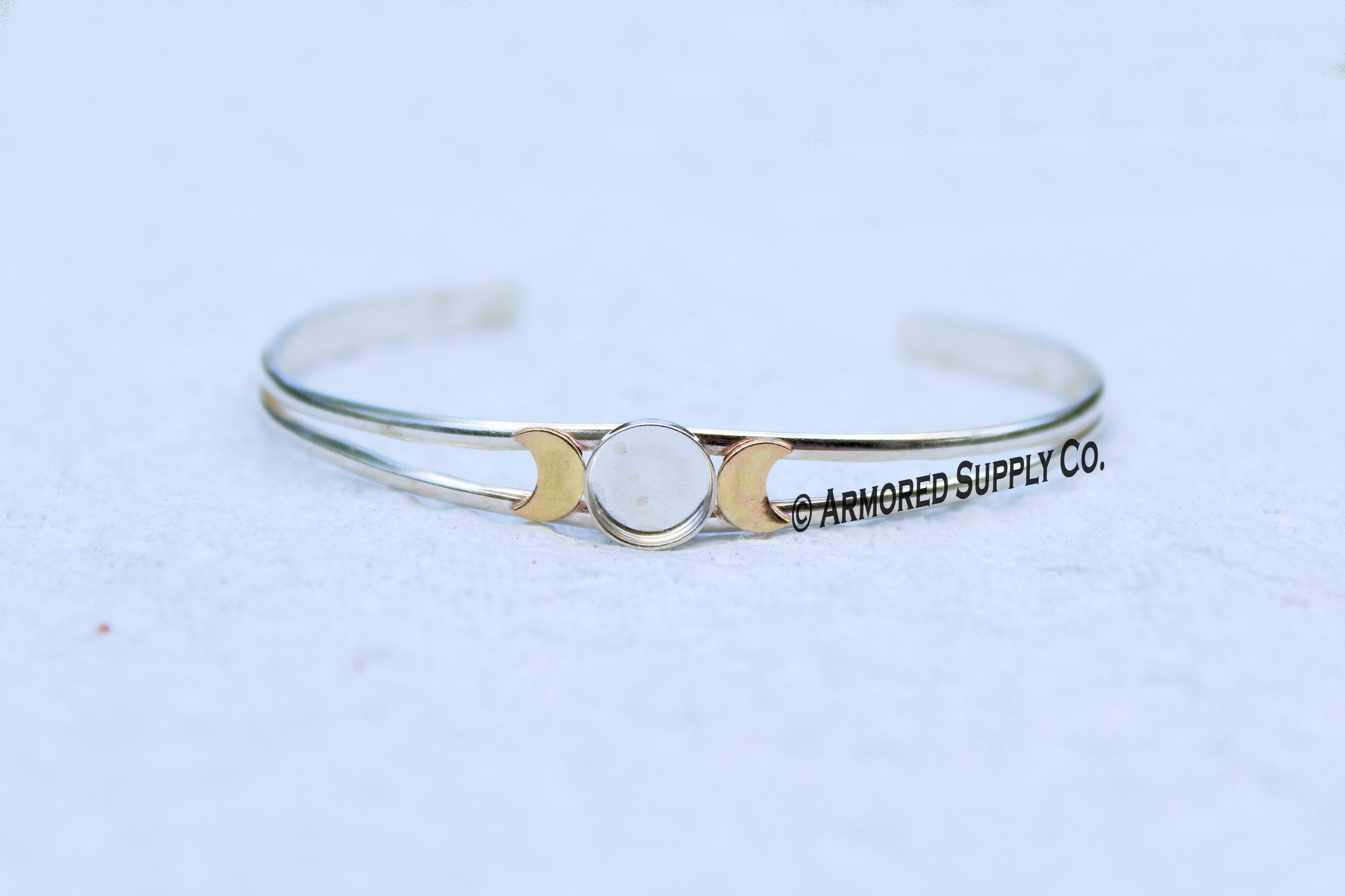 Sterling Silver & Gold Moon Phase Split Shank Bezel Cuff setting