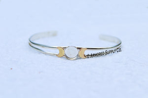 Sterling Silver & Gold Moon Phase Split Shank Bezel Cuff setting