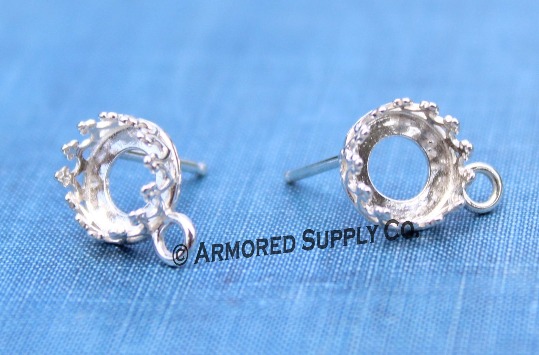 6mm Crown LOOP Silver Stud Earring Blanks