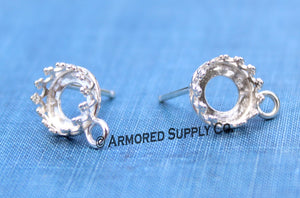 6mm Crown LOOP Silver Stud Earring Blanks