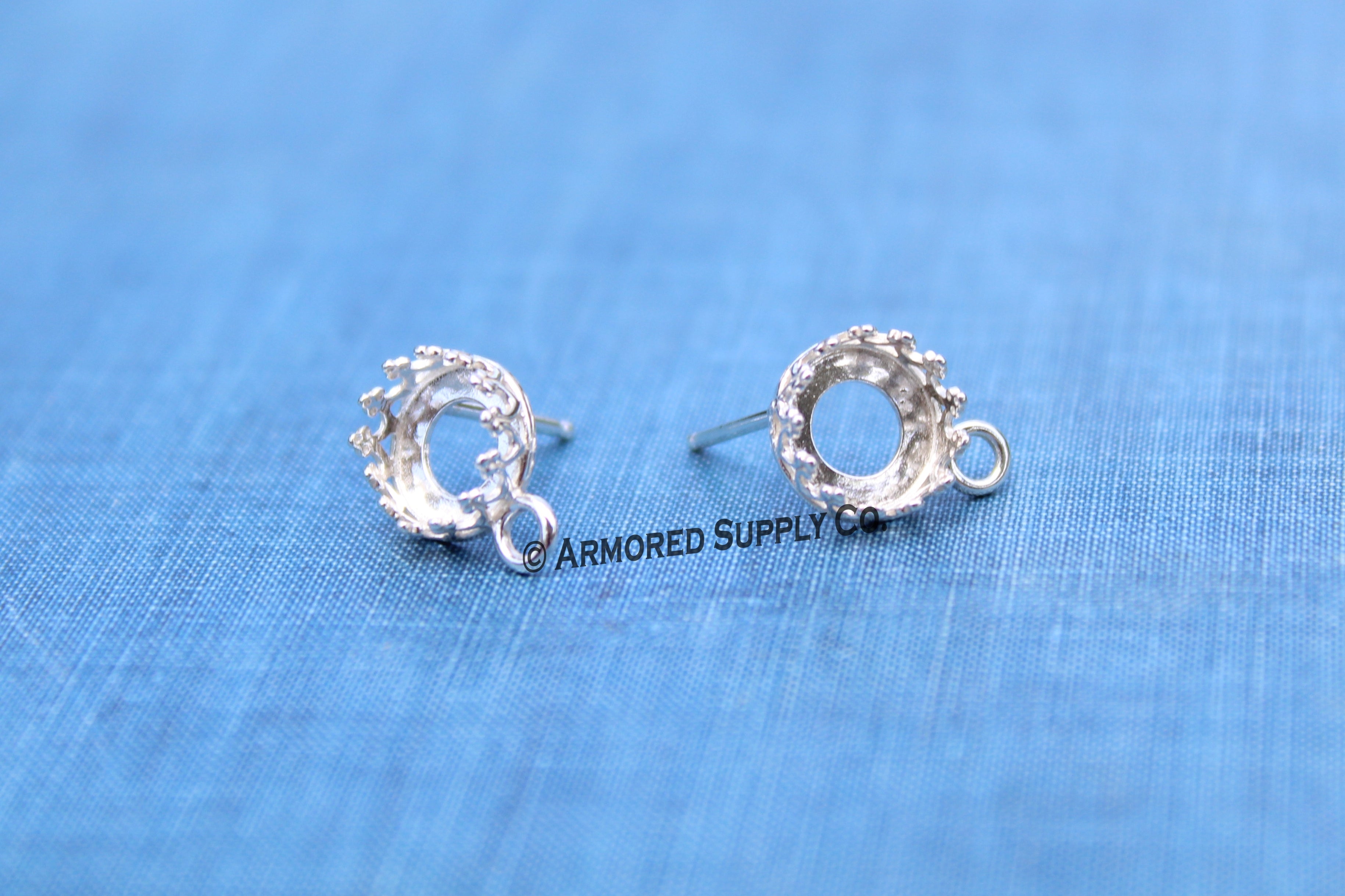 8mm Crown LOOP Bezel Stud Earring Blanks