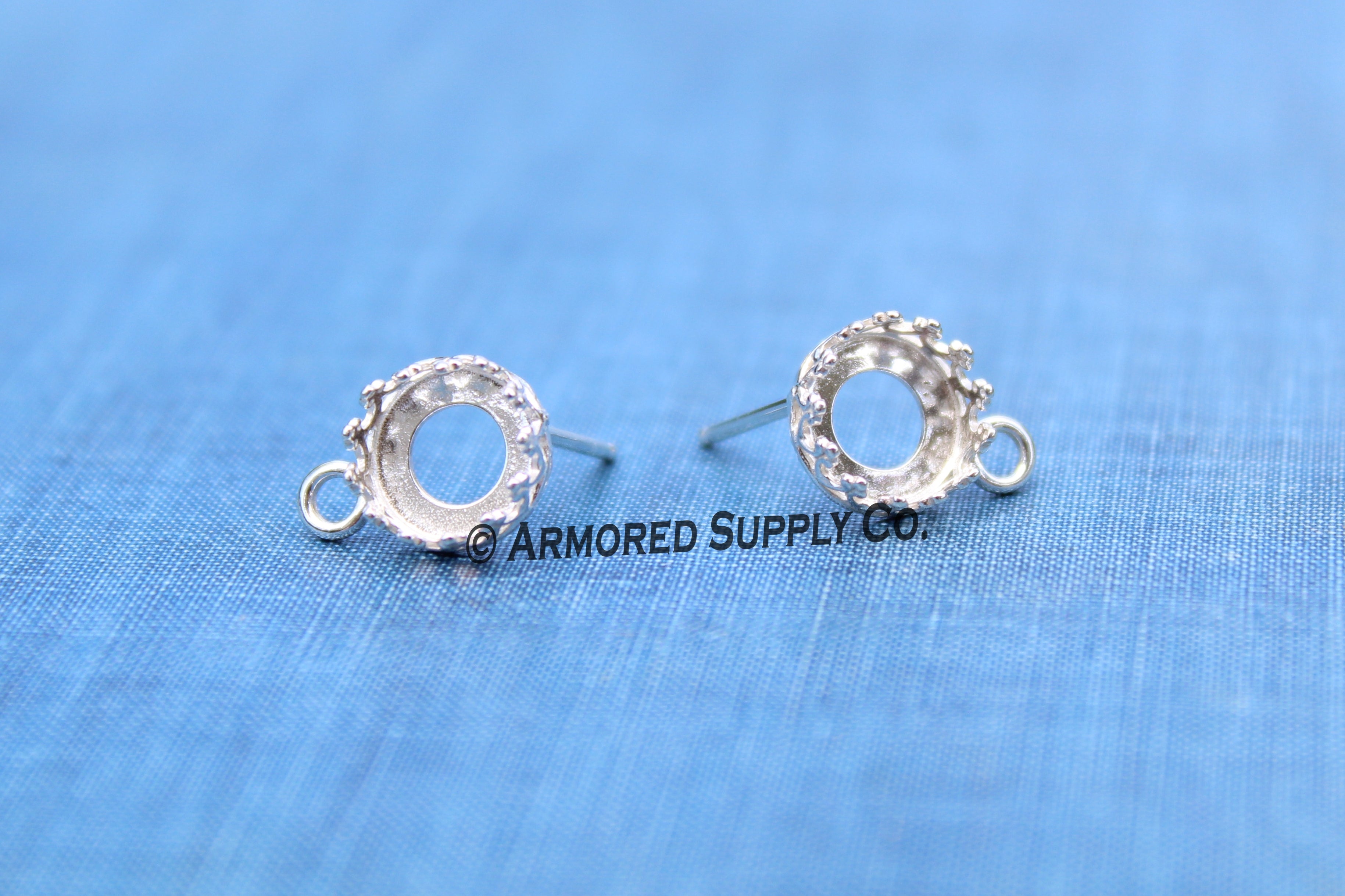 6mm Crown LOOP Silver Stud Earring Blanks