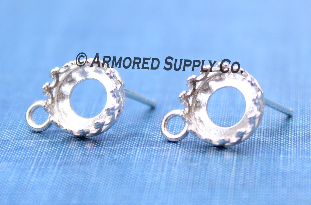10mm Round Crown LOOP Silver Stud Earring Blanks