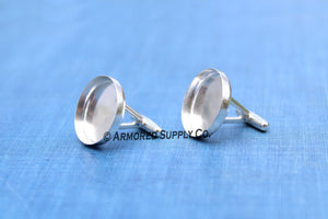 Sterling Silver 14mm Round Bezel Cuff Links