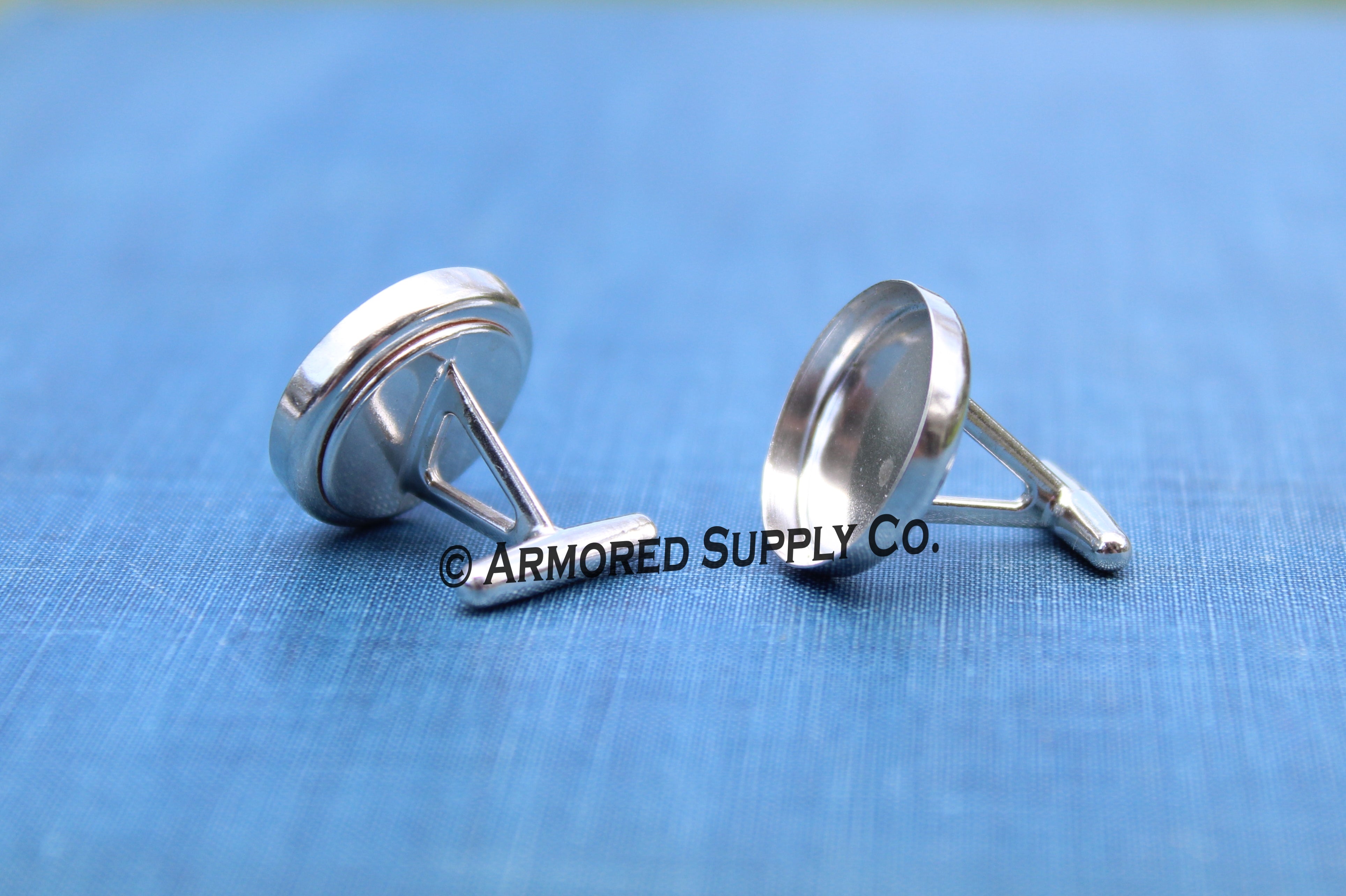 Sterling Silver 14mm Round Bezel Cuff Links