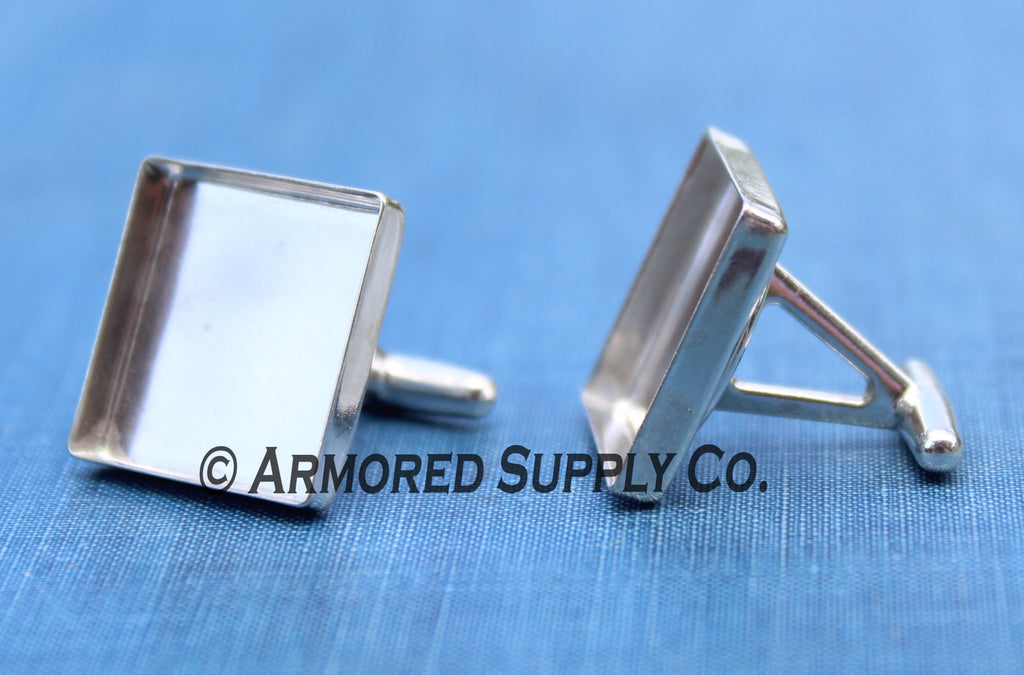 Sterling Silver 16mm Square Bezel Cuff Links