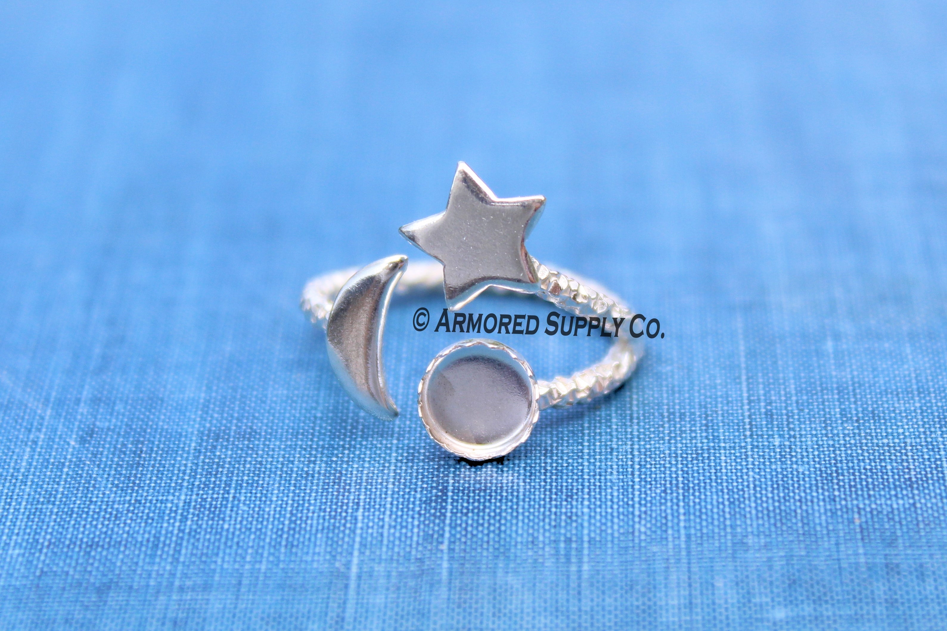 Silver Star & Moon Bezel Cup Ring blank