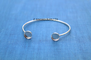 Silver Double Bezel Open Cuff Bracelet Blank Setting