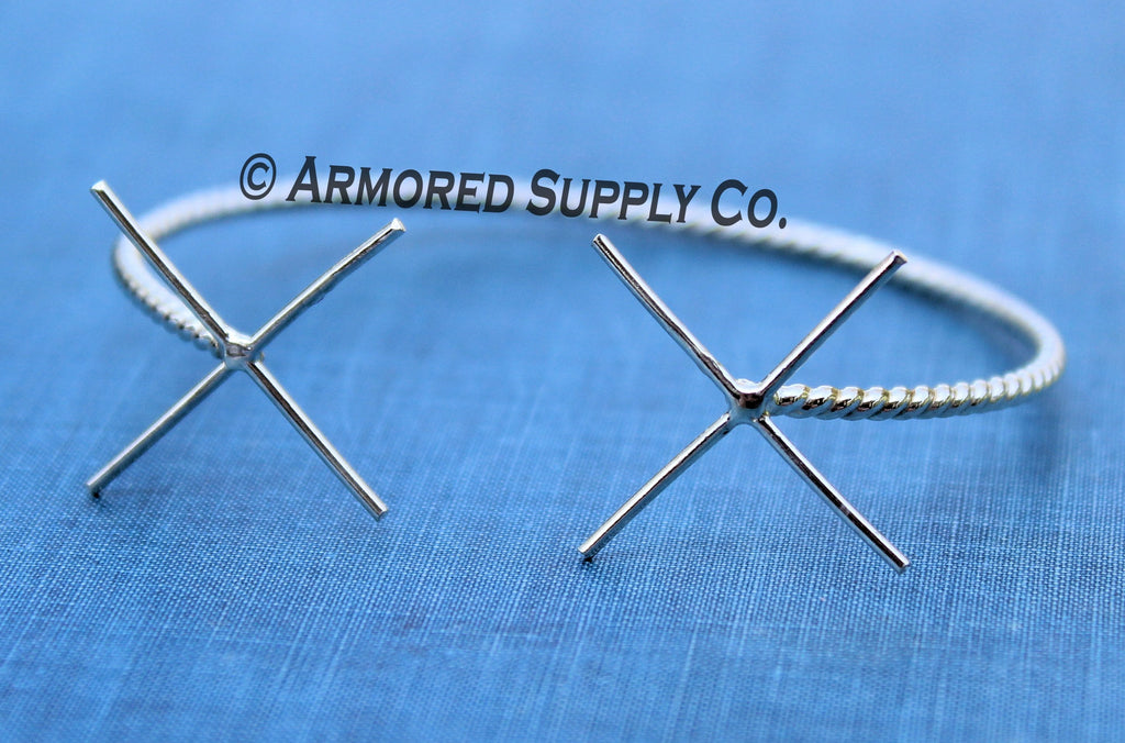 ROPE Silver Double Claw Prong Raw Stone Bracelet Blank, 4 Prong Setting