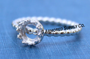 Silver Beaded Crown Bezel Cup Ring blank