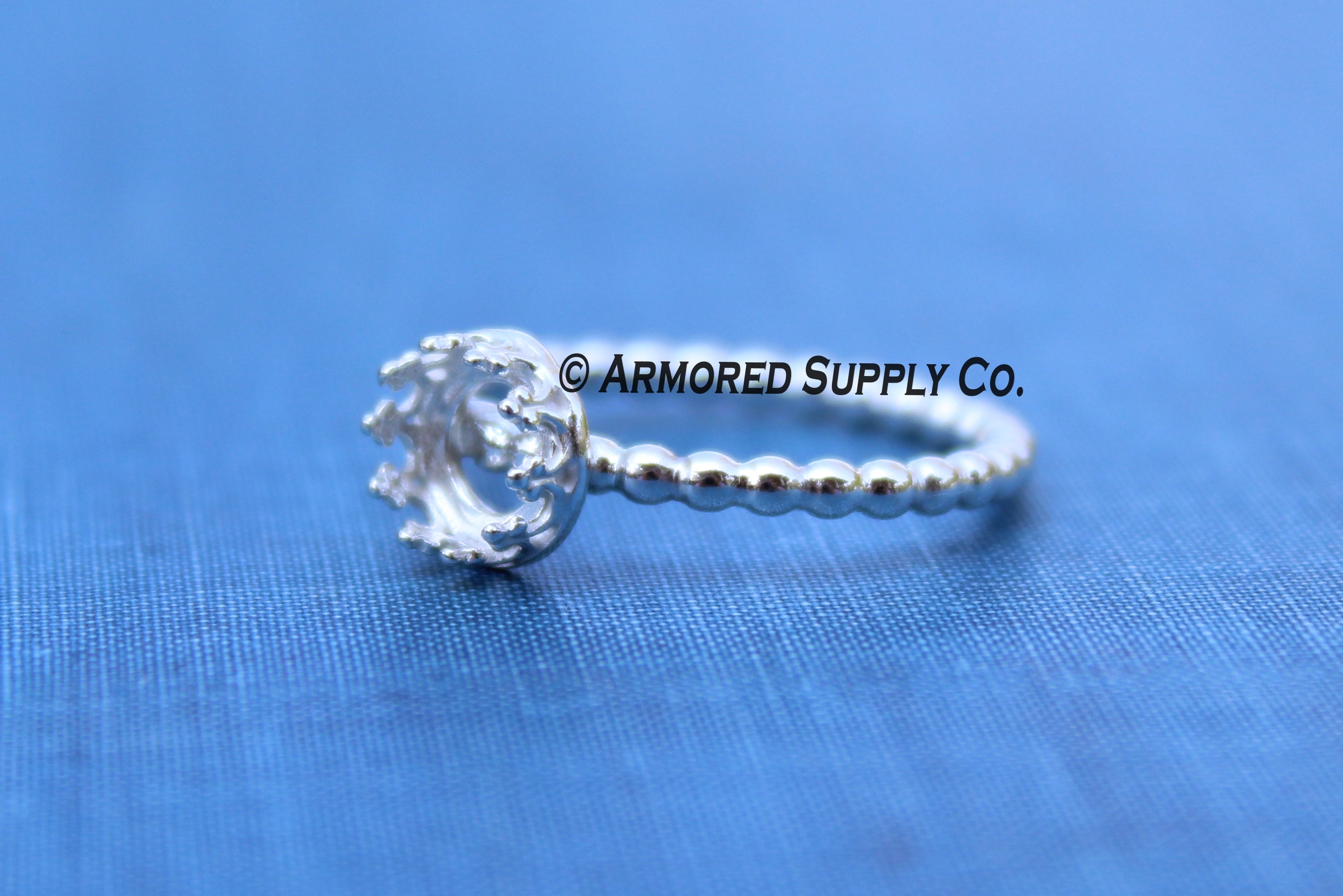 Silver Beaded Crown Bezel Cup Ring blank