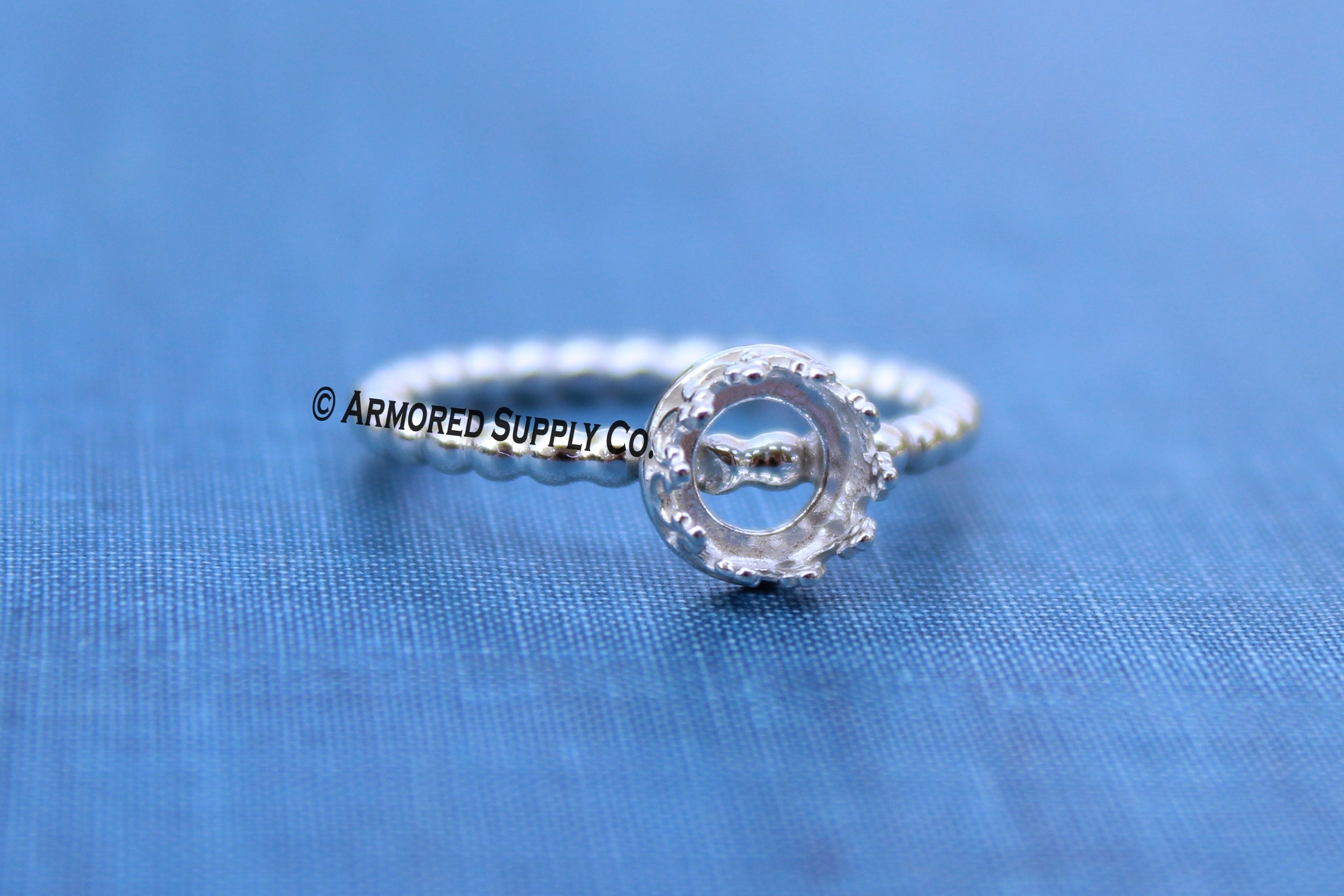 Silver Beaded Crown Bezel Cup Ring blank