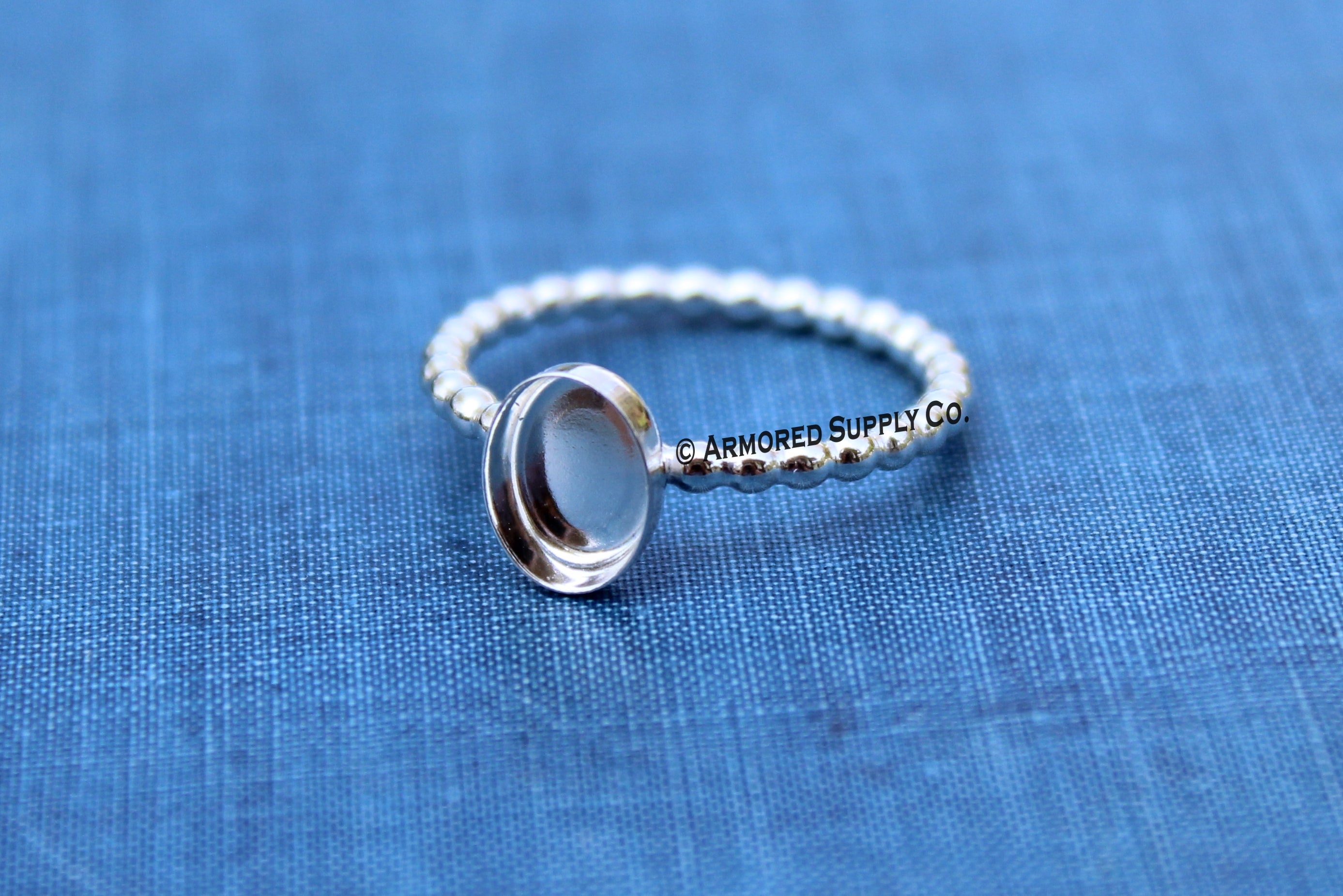 Silver Beaded 8x6mm Oval Bezel Cup Ring blank