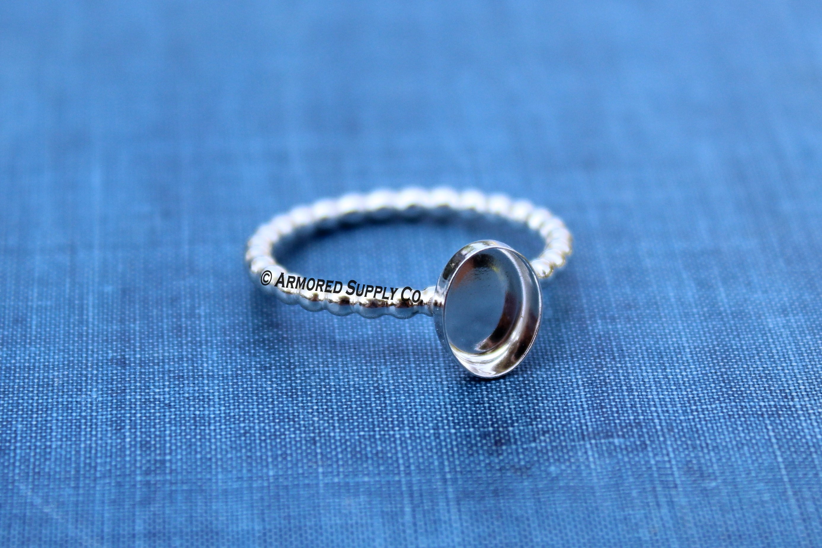 Silver Beaded 8x6mm Oval Bezel Cup Ring blank