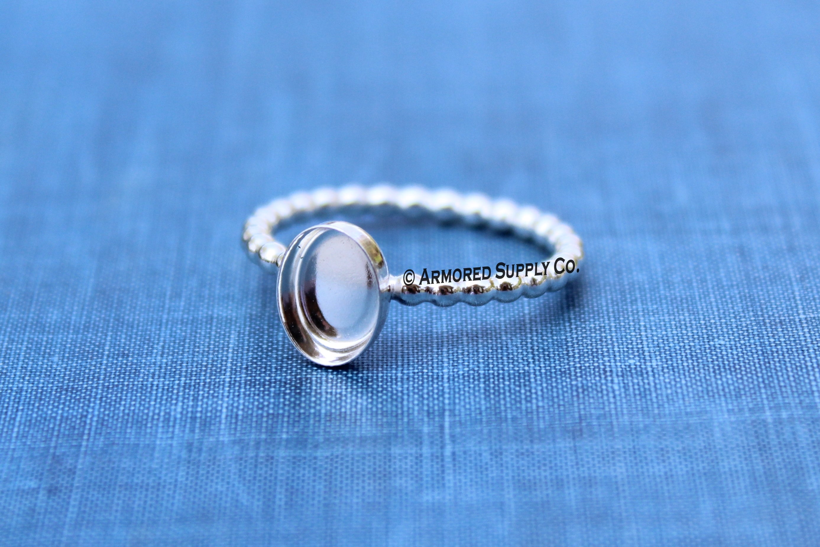 Silver Beaded 6x4mm Oval Bezel Cup Ring blank