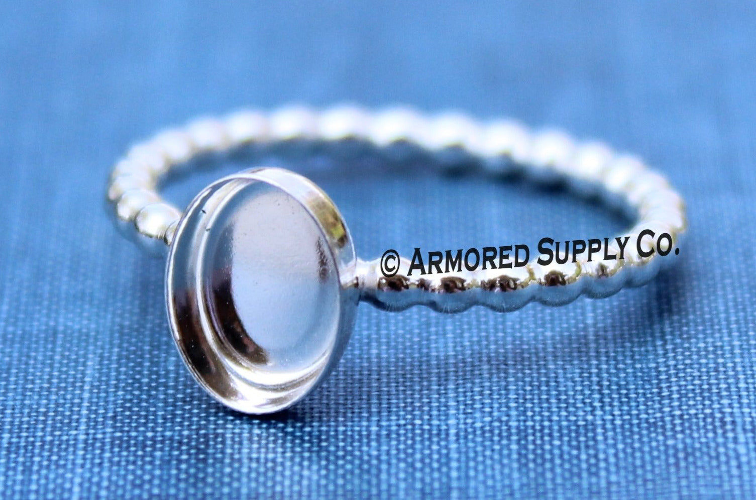 Silver Beaded 14x10mm Oval Bezel Cup Ring blank
