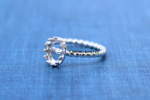 Silver Beaded 14x10mm Crown Oval Bezel Cup Ring blank