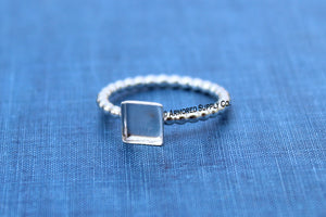 Silver Beaded 6mm Square Bezel Ring Blank